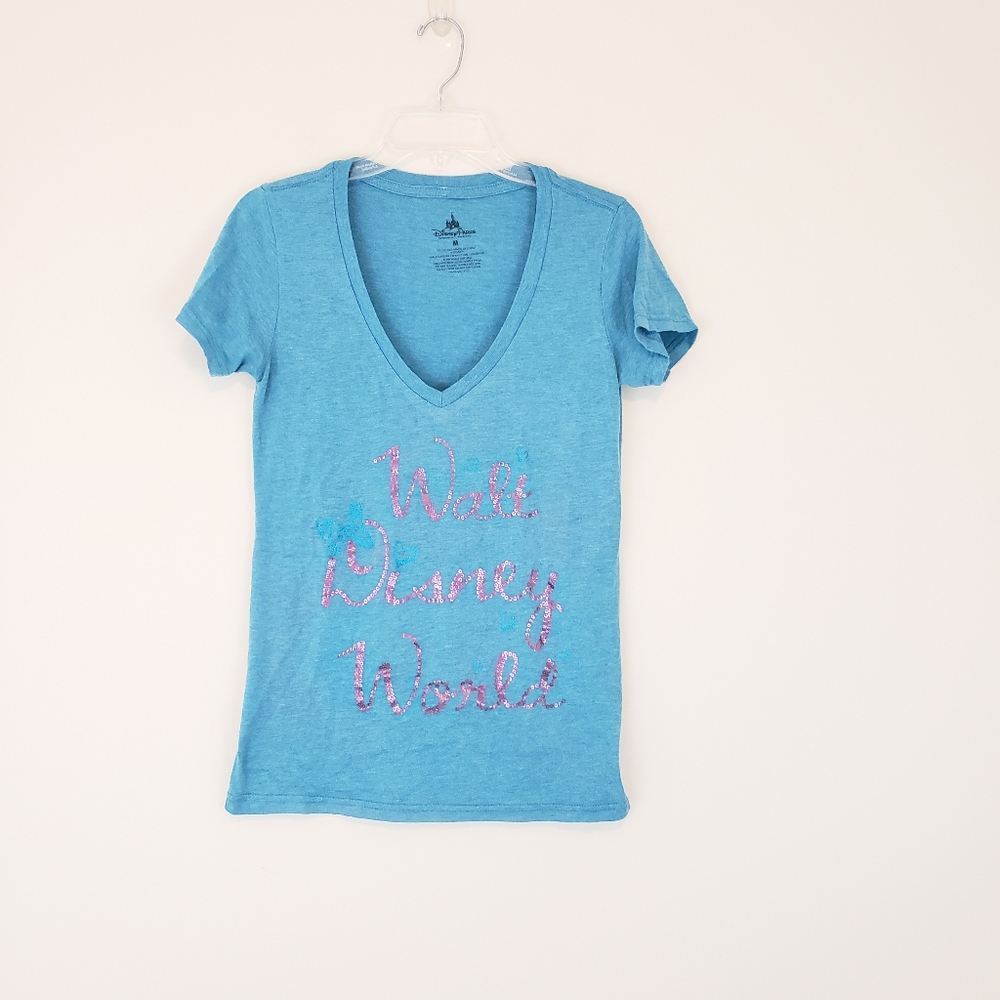 Walt Disney World V Neck T Shirt Blue Ladies Fitted Medium